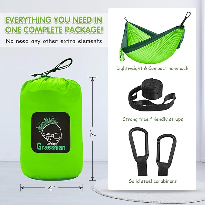 Grassman Kids Small Hammock for Camping Portable Hammock for Child Girls Boys Ultralight Backpack Mini Hammocks with Straps Green