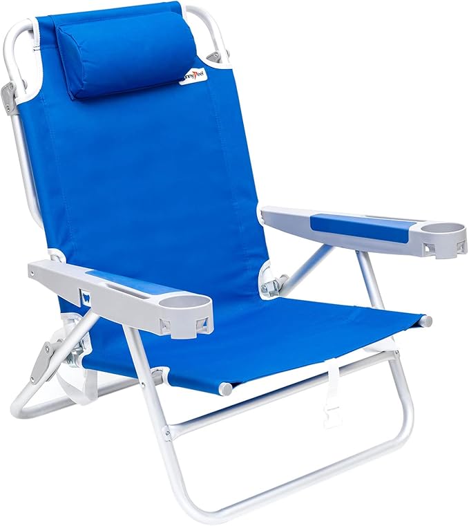SUNNYFEEL Extra Wide 28 Low Beach Chair 5 Position Lay Flat XL Oversized Portable Folding Camping Chairs with Cup Holder for Outdoor/Trip Lightweight Foldable Backpack Beach Chair for Adults