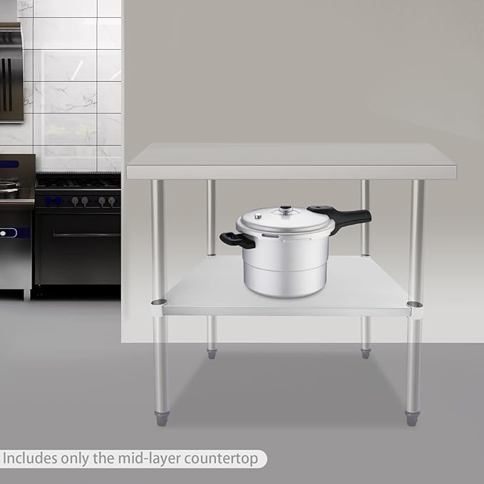 Eapmic Undershelf for Work Tables Adjustable Lower Shelf Stainless Steel Bottom Shelf Add for Commercial Prep Table Restaurant Kitchen Bakery Garage Workshop Use (27.95x21.65in B)