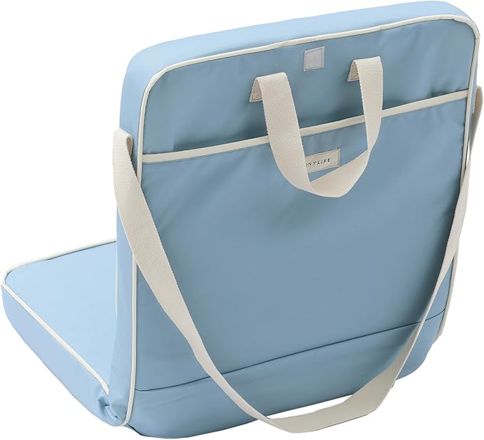 SUNNYLiFE Take Anywhere Folding Chair Outdoor Portable Lounging Seat 6 Adjustable Reclining Settings Steel Frame Polyester Fabric La Mer Blue 38.19 x 19.69 x 3.15 inches 1.82 lbs