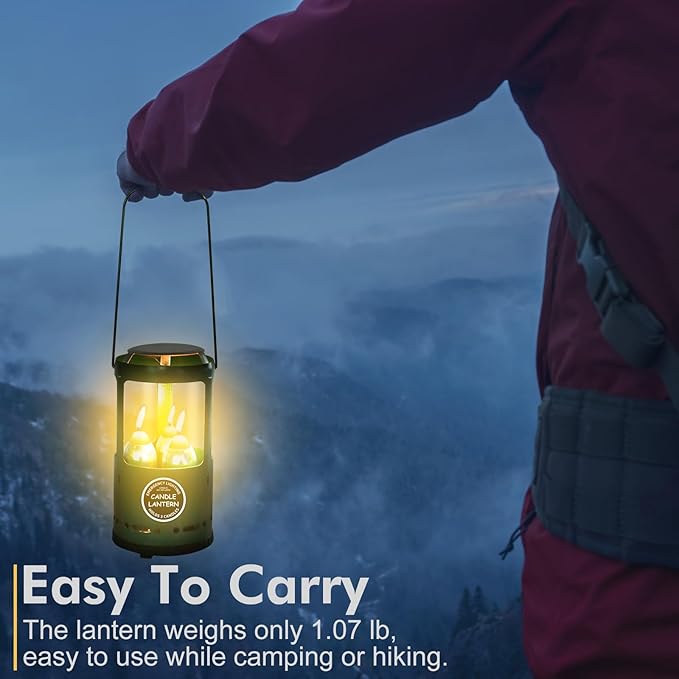 Candle Lantern Camping Gear for Campers and Emergency Use Without Candles (Green)