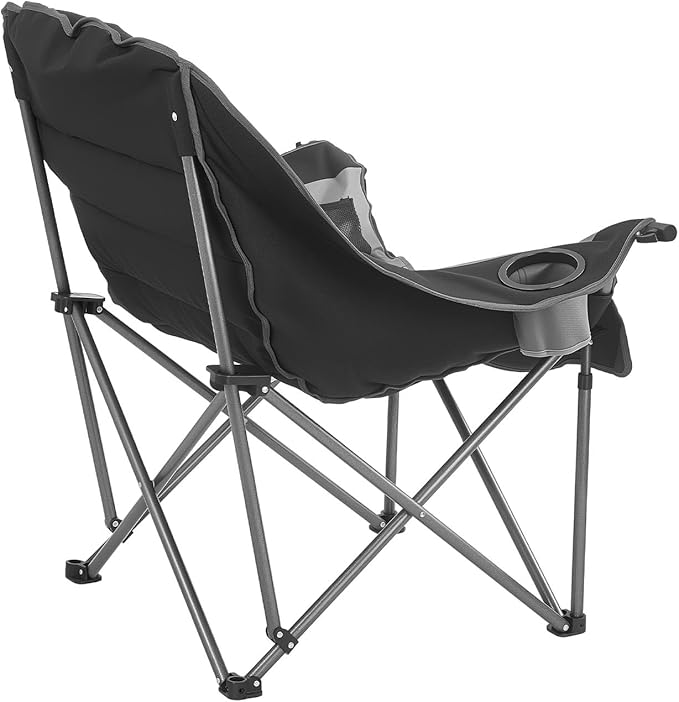 VEVOR Oversized Camping Chairs 450 lbs Heavy Duty Support Portable Padded Folding Camp Chairs with Dual Cup Holders &amp Wine Glass Holders Carry Bag for Outdoor Fishing Black &amp Gray 1 Pack