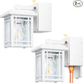 2-Pack Outdoor Wall Light with GFCI Outlet White Dusk to Dawn Exterior Light Fixture Wall Lantern Waterproof Front Porch Lights Wall Mount Modern Outdoor Coach Lights with Water Ripple Glass