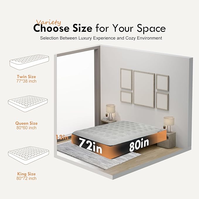 DIMAR GARDEN King Size Air Mattress with Built in Pump Blow Up Mattress Inflatable Bed for Home
