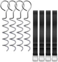 Toyvian Spiral Tent Stakes and Wear-Resistant Metal Ground Anchors with Tie Straps Portable Dog Anchor Kit for Outdoor Camping Garden and Trampoline Securement (4 Stakes + 4 Straps)
