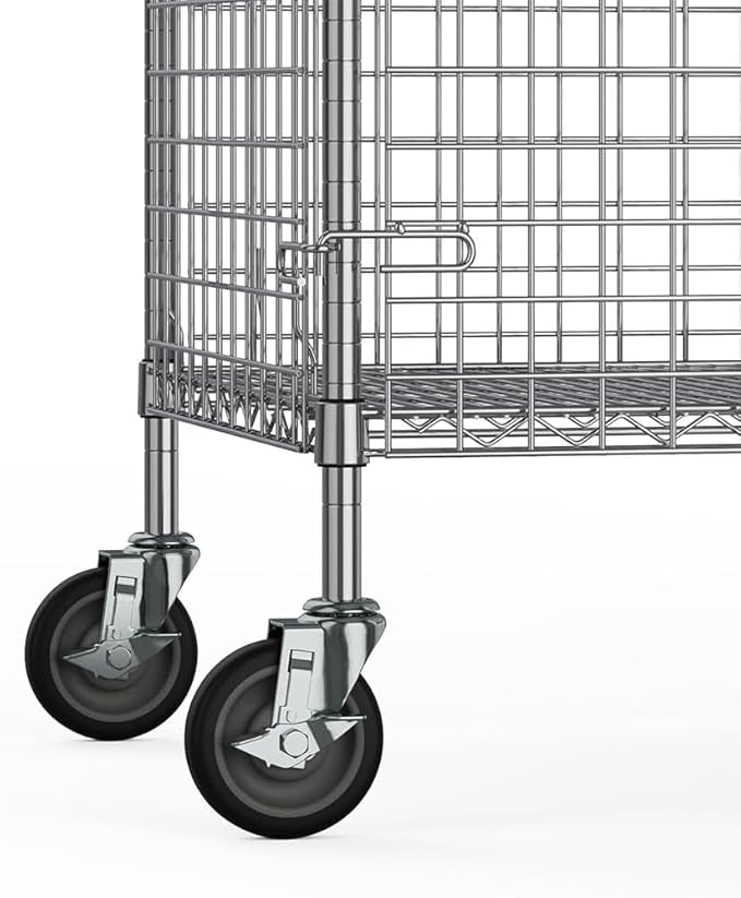 Chrome Mobile Security Wire Cage Kit – Heavy Duty NSF Utility Storage Unit with Lockable Doors &amp Wheels – Commercial Grade Metal Storage Multiple Sizes (Chrome 18 x 36 x 69)