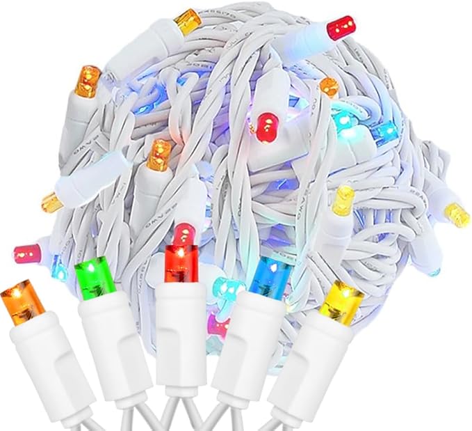 Novelty Lights 34ft Christmas String Lights 100 Multicolor LED Bulbs on White Wire 4 Spacing Connectable Indoor Outdoor Commercial Grade Lighting for Holidays Patio Weddings