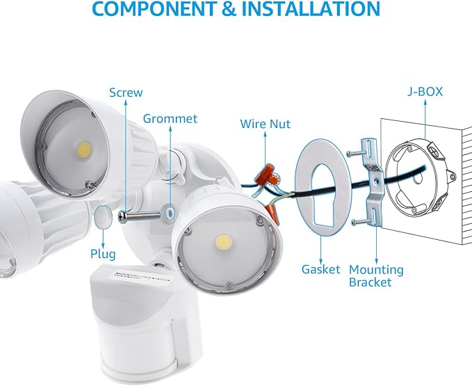 LEONLITE COB LED Security Lights Motion Sensor Aluminum Flood Lights Outdoor 3 Modes Motion Detector+Dusk to Dawn+Switch Control 100-277V Adjustable 3-Head IP65 ETL 5000K Daylight White