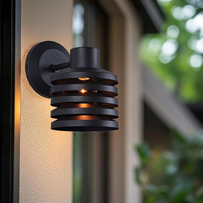 Industrial Matte Black Cylindrical Outdoor Wall Sconce with Louvered Design Weatherproof Exterior Light Fixture Farmhouse Lighting for Entrance Courtyard Porch Patio Garage