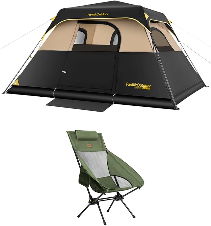 FanttikOutdoor Zeta C6 Pro Camping Tent 6 Person Instant Cabin Tent &amp FanttikOutdoor Zeta L8 Max Camping Chair
