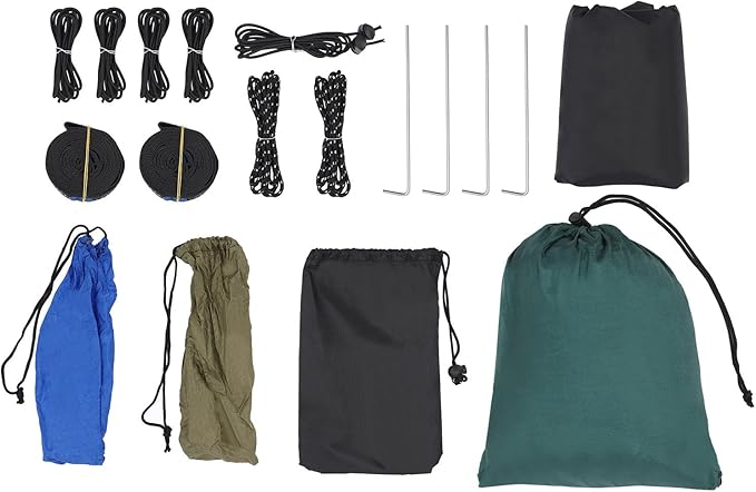 Camping Hammock with Mosquito Net and Rain Fly Tarp200kg Load CapacityLightweight Portable Hammock for BackpackingHikingand Travel-Black/Blackish Green