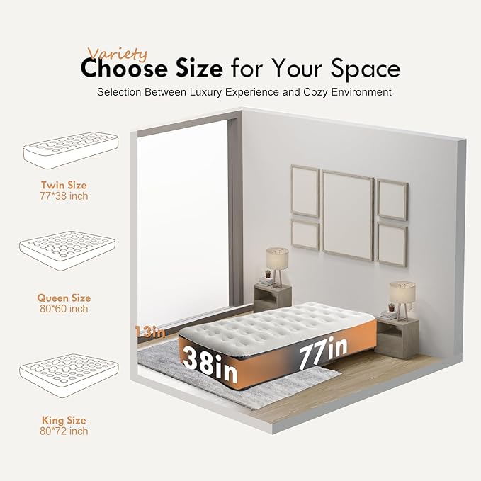 DIMAR GARDEN Twin Size Air Mattress with Built-in Pump Inflatable Flocked AirBed Blow Up Mattress