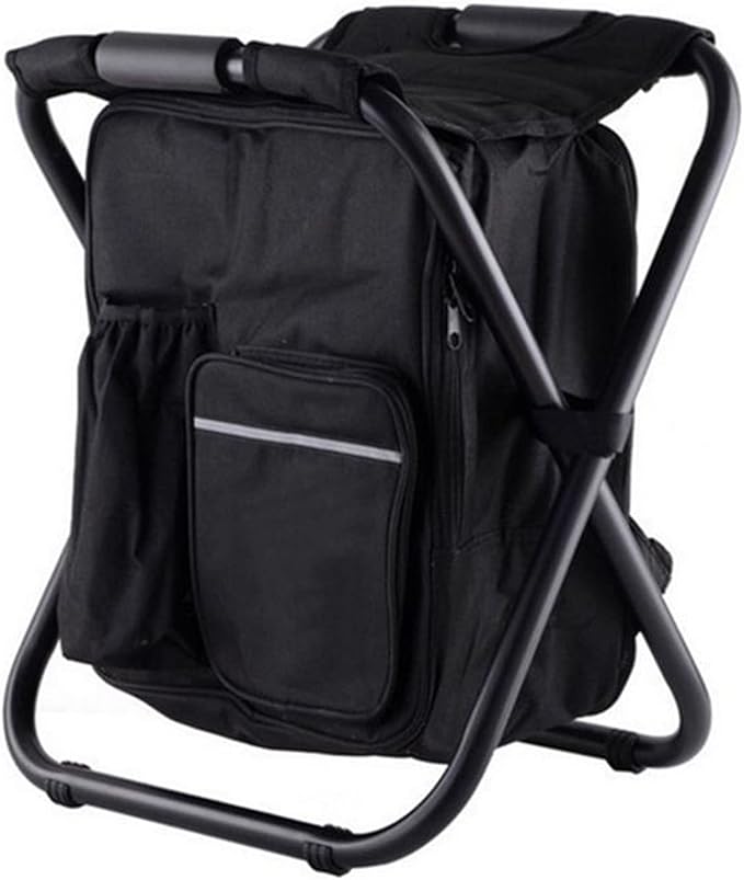 Folding Camping Chair Stool Backpack with Cooler Insulated Picnic Bag Backpack Cooler Chair Foldable Camping Fishing Stool for Travel Beach Hiking Picnic ﻿ (Black)