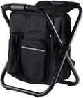 Folding Camping Chair Stool Backpack with Cooler Insulated Picnic Bag Backpack Cooler Chair Foldable Camping Fishing Stool for Travel Beach Hiking Picnic ﻿ (Black)