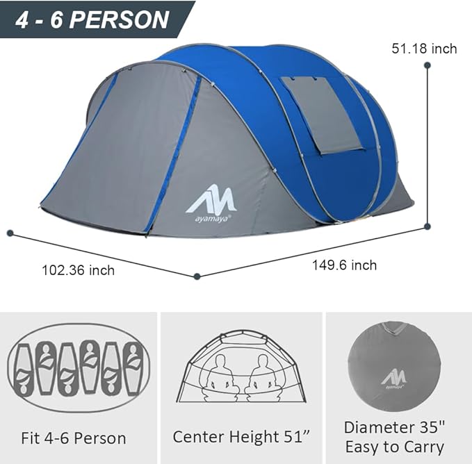Foam Sleeping Pad + Pop Up Tent 6 Person Waterproof Footprint Inner Camping Mat Blue 6 Person Tent for Camping