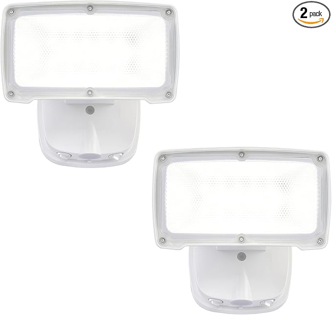26W Flood Lights Outdoor Integrated LED Security Light Fixture with 1 Adjustable Head Adjustable Brightness and Color Dusk to Dawn Exterior LED Outdoor Light for Garage Yard Porch 2-Pack (White)