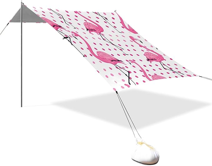Flamingo Pink Beach Tent Sun Shelter 9.2' x 10.5' Beach Canopy with 4 Sandbags 4 Stability Poles Sand Shovels - Tent Canopy for Beach Camping Fishing Picnics