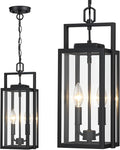 17.8'' Large Outdoor Pendant Light 2-Light Modern Black Metal Outside Chandelier Exterior Hanging Fixture Ceiling Mount with Clear Glass for Front Porch Entrance Entryway 1 Pack