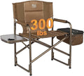 TIMBER RIDGE Folding Camping Chair with Cooler Bag Director Chair Foldable with Side Table for Adults Camp Chairs for Outdoor Lawn Sports Fishing Heavy Duty Supports 300lbs Earth Brown
