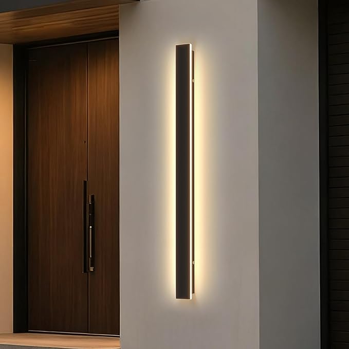 Modern Outdoor Wall Light 31.5Inch Black LED Dimmable IP65 Waterproof with Remote Outdoor Linear Wall Sconces Exterior Lighting Fixture Porch Wall Light for House Front Door Garage