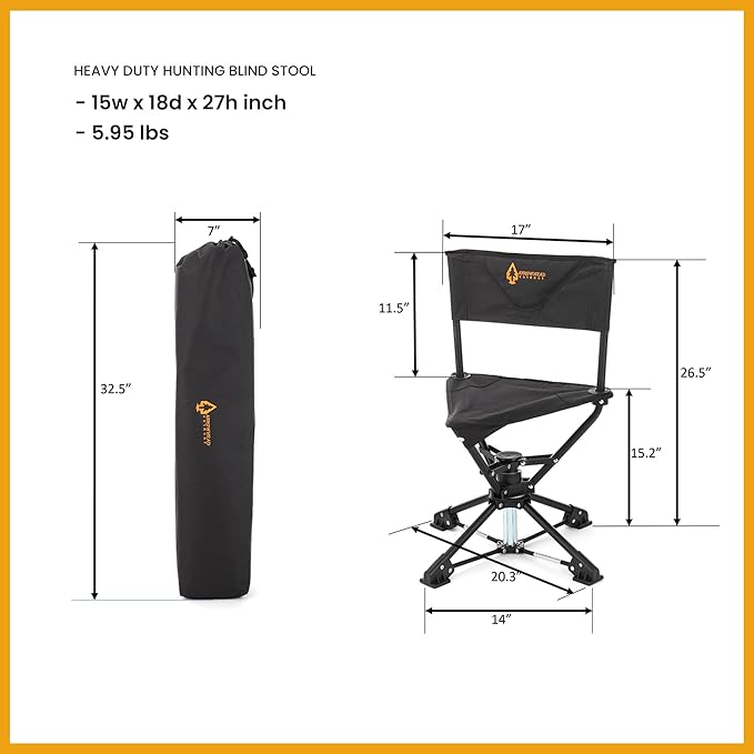 ARROWHEAD OUTDOOR 360° Degree Swivel Hunting Chair Stool Seat Perfect for Blinds No Sink Feet 450lbs Weight Capacity Carry Case Steel Frame
