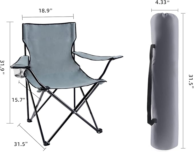 YSSOA Portable Folding Grey Camping Chair 1-Pack