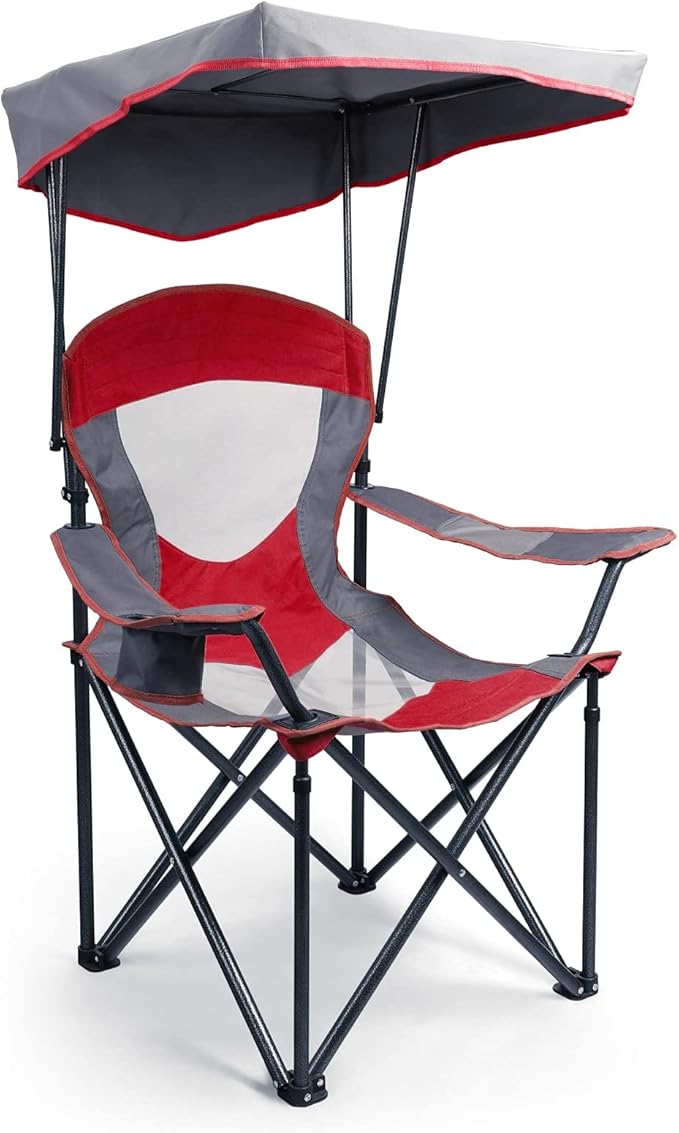 ALPHA CAMP Camp Chair with Shade Canopy Folding Camping Chair with Cup Holder and Carry Bag for Outdoor Camping Hiking Beach Heavy Duty 300 LBS Red