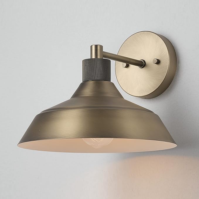 GLOBE Electric 44841 Sutton Outdoor Wall Sconce Matte Brass Light Fixture Front Porch Light or Outdoor Barn Light Exterior Light Fixture Textured Socket Detail Modern Farmhouse Porch Lights 9''