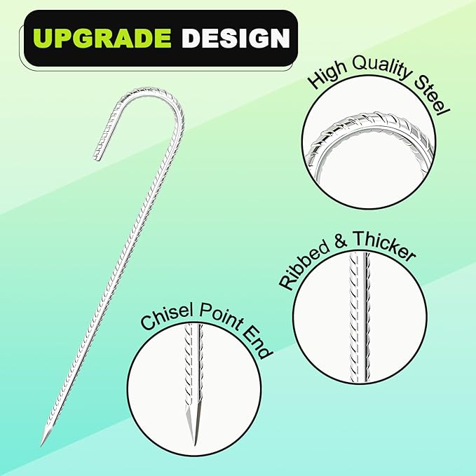 Kadrick Rebar Stakes 12 inchJ Hook Ground Stakes Anchors 32-Pack White Galvanized Fence StakesHeavy Duty 5/16'' Diameter