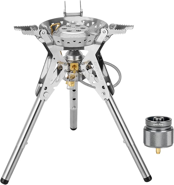 ONLYFIRE OUTDOOR LIVING Portable Camping Stove with Storage Bag Foldable Propane Gas Stove Multi-fuel Camp Stove for Patio Cooking Hiking Picnic RV Tailgating Emergency Use Stainless Steel GS350