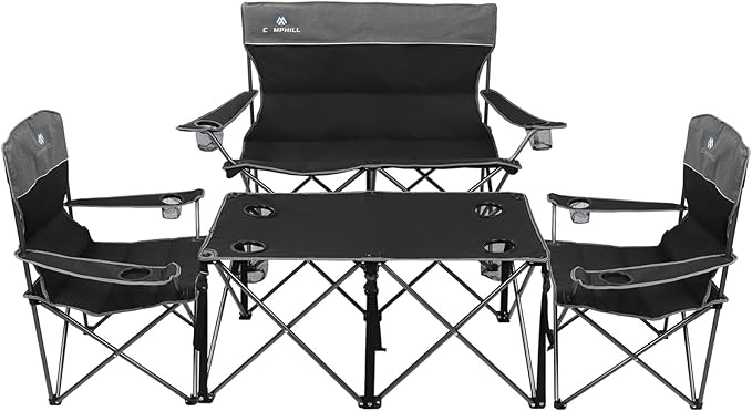 CAMPHILL Camping Chair Set of 3 Outdoor Folding Camping Chairs for Heavy People with Cup Holder &amp Carry BagCollapsible Chair Include One Sofa Chair and Two Single ChairSupport up to 500lbs