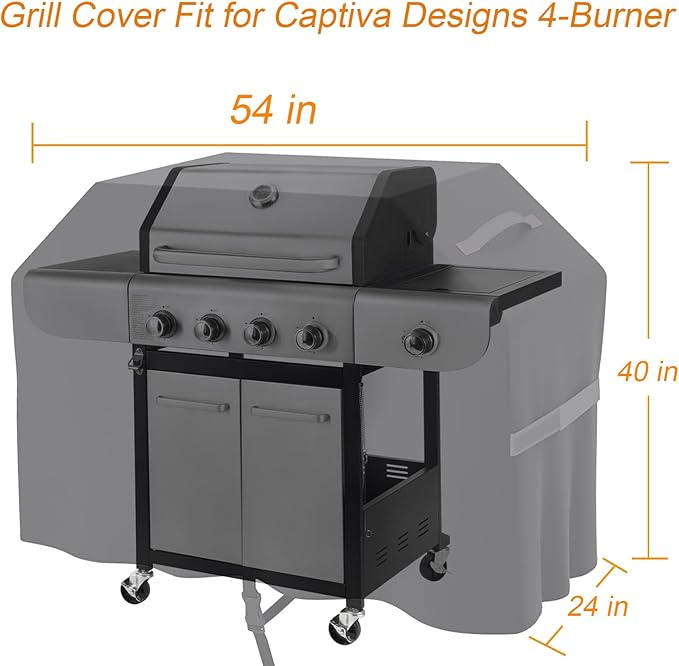 Griddle Cover for Captiva Designs 4-Burner Propane Gas BBQ GrillLightweight and Durable Water-Resistant 54 inch Cover for Captiva Designs 4-Burner Grill with Side Burner