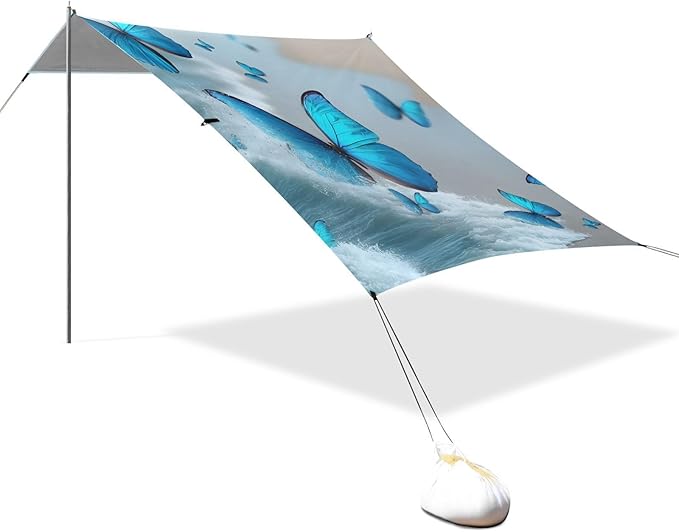 Bolaz Beach Canopy Tent Sun Shade9'×10.5' Large Family Beach Shade UPF50+- Outdoor Shade for Camping Trips FishingBlue Butterflies Beach