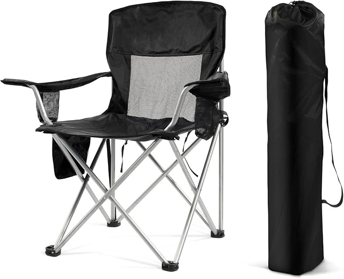 Simple Deluxe Outdoor Foldable Camping Chair with Cup Holder and Carrying Bag Camping Chair with 300lbs Capacity and Sturdy Material Suitable for Beaches Hiking and Camping Black