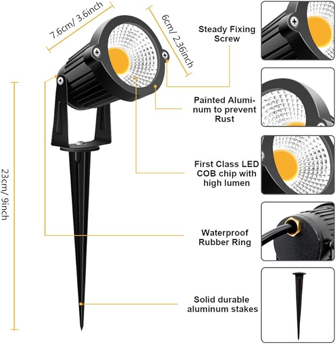 ZUCKEO Low Voltage Landscape Lights LED Landscape Lighting 5W 12V Garden Pathway Lights Waterproof Warm White Walls Trees Flags Outdoor Landscape Spotlights with Stakes (8 Pack)