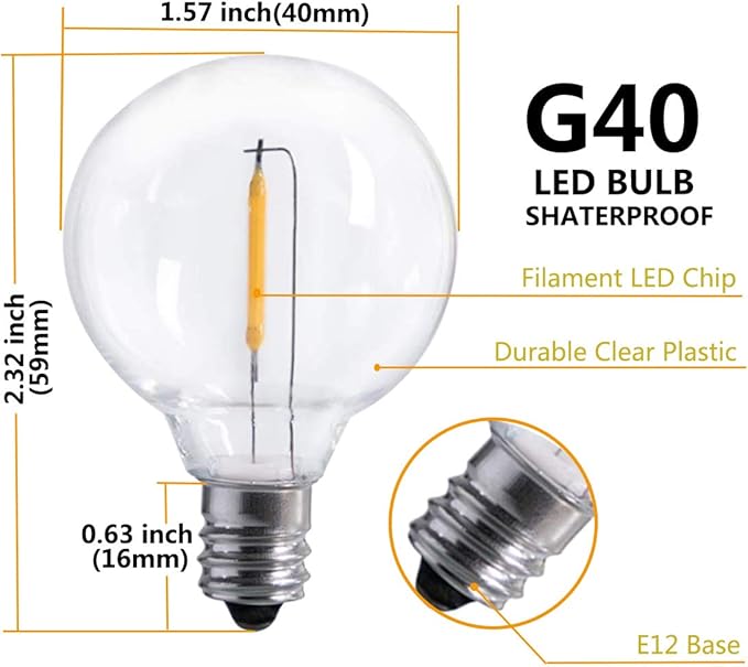 25Ft LED String Lights with 27 Shatterproof LED Clear Globe Bulbs Indoor&ampOutdoor String Lights for Patio Garden Backyard Bistro Pergola Tents Gazebo Decor White Wire