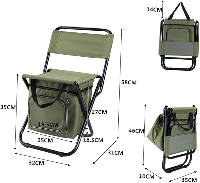 BESTonZON 1pc Multifunctional Outdoor Folding Fishing Chair Insulated Storage Bag and Backrest Portable Camping Seat for Fishing Hiking and Travel