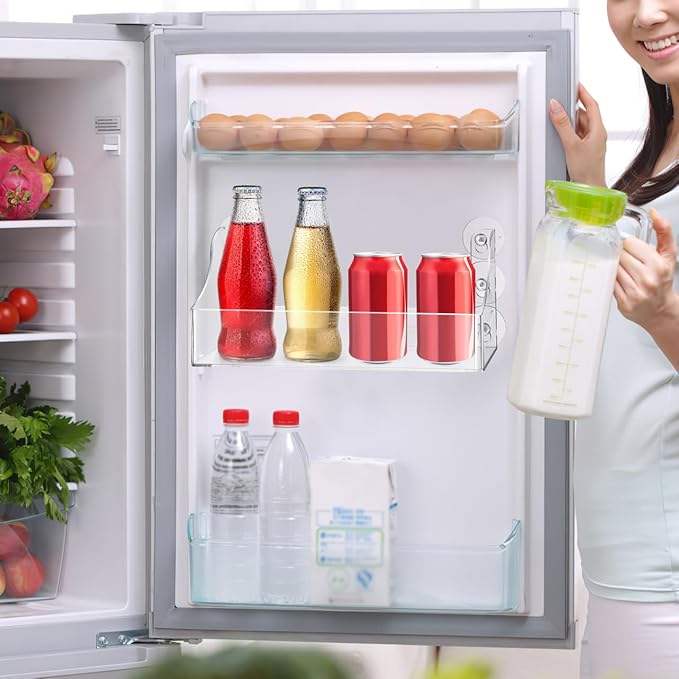 Ciieeo Suction Rack Transparent Acrylic Drink Rack for Refrigerator 13.14X5.70X2.95 Inch Suction Cup Mounted Beverage Storage Shelf Organizer for Fridge Door and Shower Wall