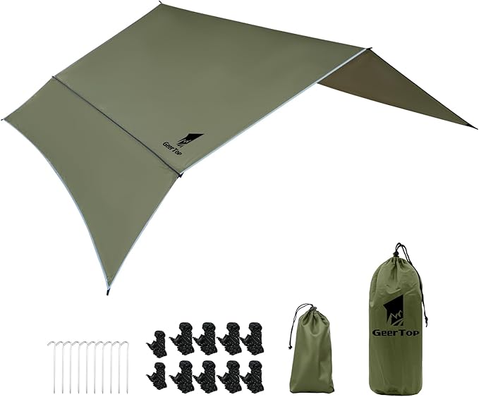 GEERTOP Waterproof Hammock Tarp Ultralight Backpacking Shelter with Detachable Side Wall - Outdoor Camping Survival Sun Shade Awning