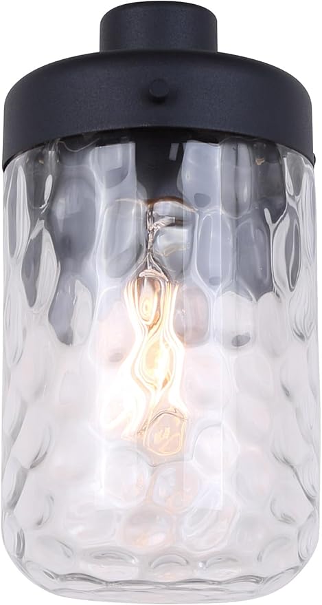 Juno Outdoor Downlight – Black Finish Clear Textured Glass 1-Light Exterior Wall Fixture– Modern Outdoor Lighting for Patio Entryway Garden