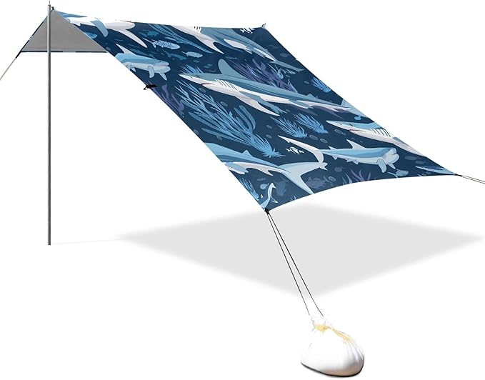 Sharks Camping Sun Shelter Beach Tent Portable Beach Sun Shade Outdoor Canopy for Camping Trips Fishing Picnic