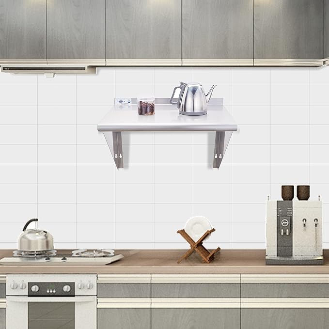 Profeeshaw NSF Stainless Steel Shelf 18” x 24” 300 lb Commercial Shelves Wall Mounted Metal Shelving with Backsplash and 2 Brackets for Restaurant Bar Utility Room Kitchen and Garage