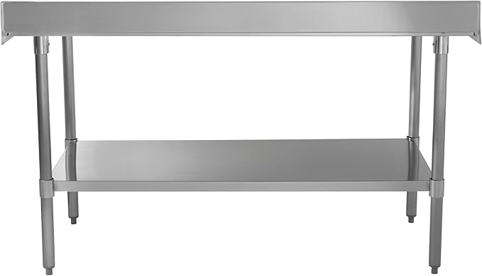 Kratos Stainless Steel Kitchen Prep Table 60x24 with Backsplash and Undershelf NSF Worktable for Restaurants - 18ga/430SS (28W-021)