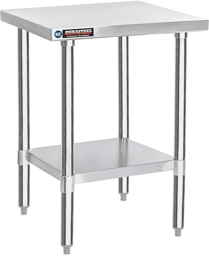 DuraSteel 30x18 Small Stainless Steel Table - NSF Commercial Kitchen Island Food Prep Worktable - Metal Side Mixer Stand with Under Shelf - For Laundry Room Kitchen Outdoor Grill Tiny Spaces