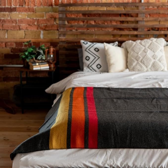 Arcturus Rainier Wool Blanket - Warm Heavy Washable Bed Blanket | Great for Home &amp Camping (Sunset Peak King)