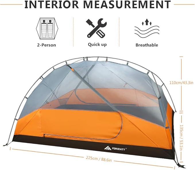 Forceatt Tent for 2 and 3 Person is Waterproof and Windproof Camping Tent for 3 to 4 SeasonsLightweight Aluminum Pole Backpacking Tent Can be Set Up QuicklyGreat for Hiking