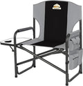 Oversized Directors Camping Chair Support 600 LBS Heavy Duty Folding Outdoor Chairs with Detachable Side Pocket and Adjustable Side Table for Outside BeachLawnFishing (Black)