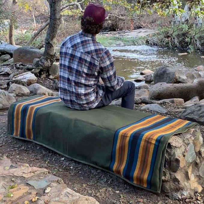 Waterproof Outdoor Canvas Camping Blanket - Waxed Canvas Campfire Blanket with Water Repellent Backing - Camp - Bushcraft Tarp (Olive Regular)