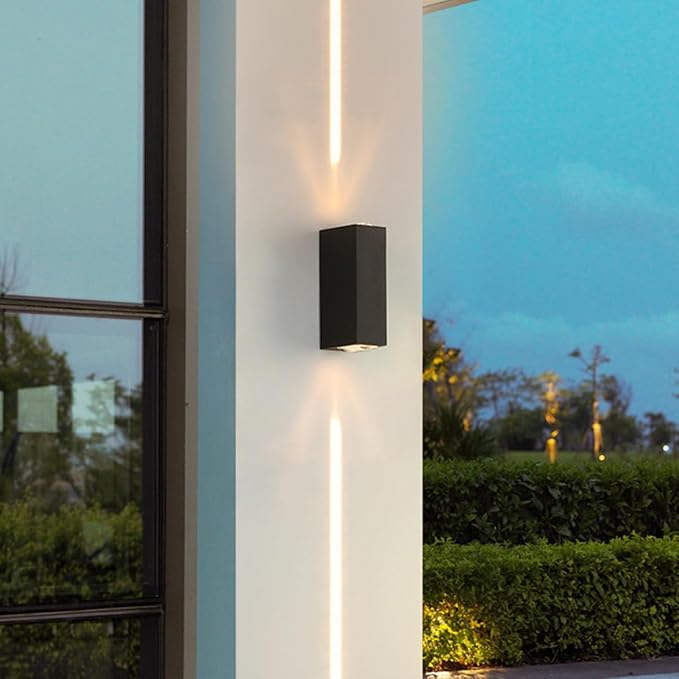 Bofea-Outdoor Waterproof Wall Sconce Black Aluminum Construction with Dual Up/Down LED Lights Outside Wall Lights Ideal for Patio Garden and Porch Lighting(One Main Beam Up and Down)