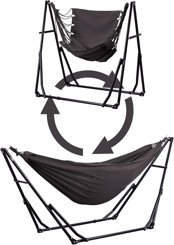 GDY Hammock Chair with Stand 550 lb Capacity Easy Set Up with Carrying Bag Portable for Travel/Backpacking/Beach/Backyard Grey.
